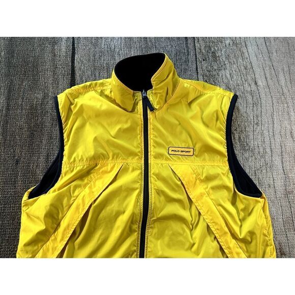 VTG Polo Sport Polartec Men's Large Yellow Blue Reversible Vest Coat - Picture 4 of 12